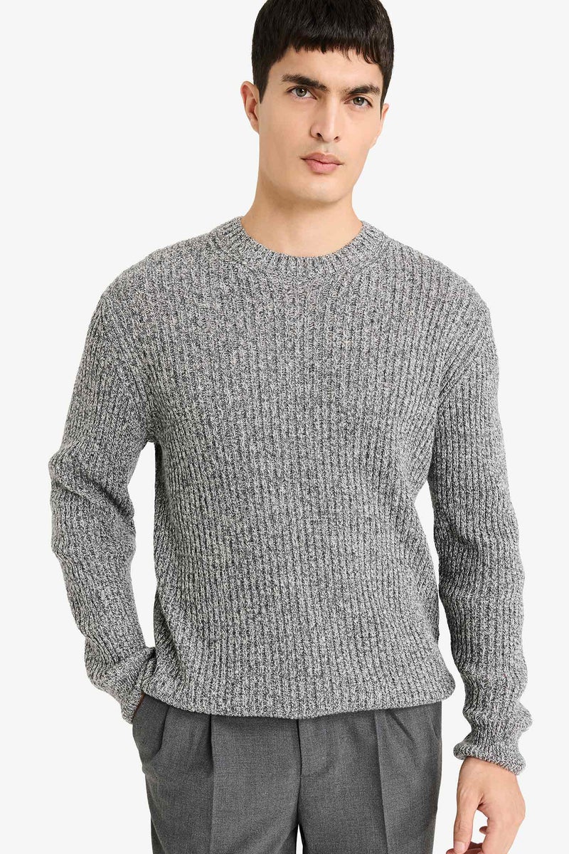 DeFacto Grey Man Standard Fit Crew Neck Knitwear Pullover Casual - Image 1